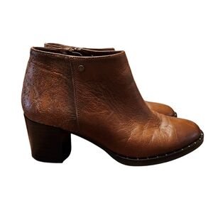 Hispanitas Brown Etched Leather Ankle Boots Size 38.5 Euro Size 8-8.5 US